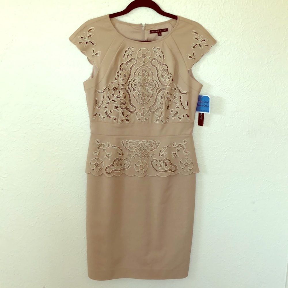 Antonio Melani tan peplum business style dress